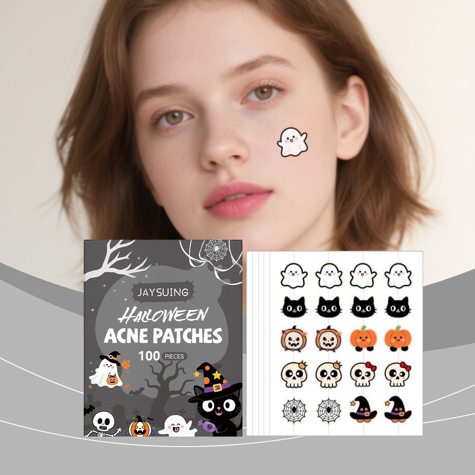 Tea Tree Spot Treatment - ハロウィンニキビパッチ、ティーツリーオイル配合の目に見えないニキビパッチ100枚、顔用、スポットトリートメント、オイルコントロール＆鎮静修復