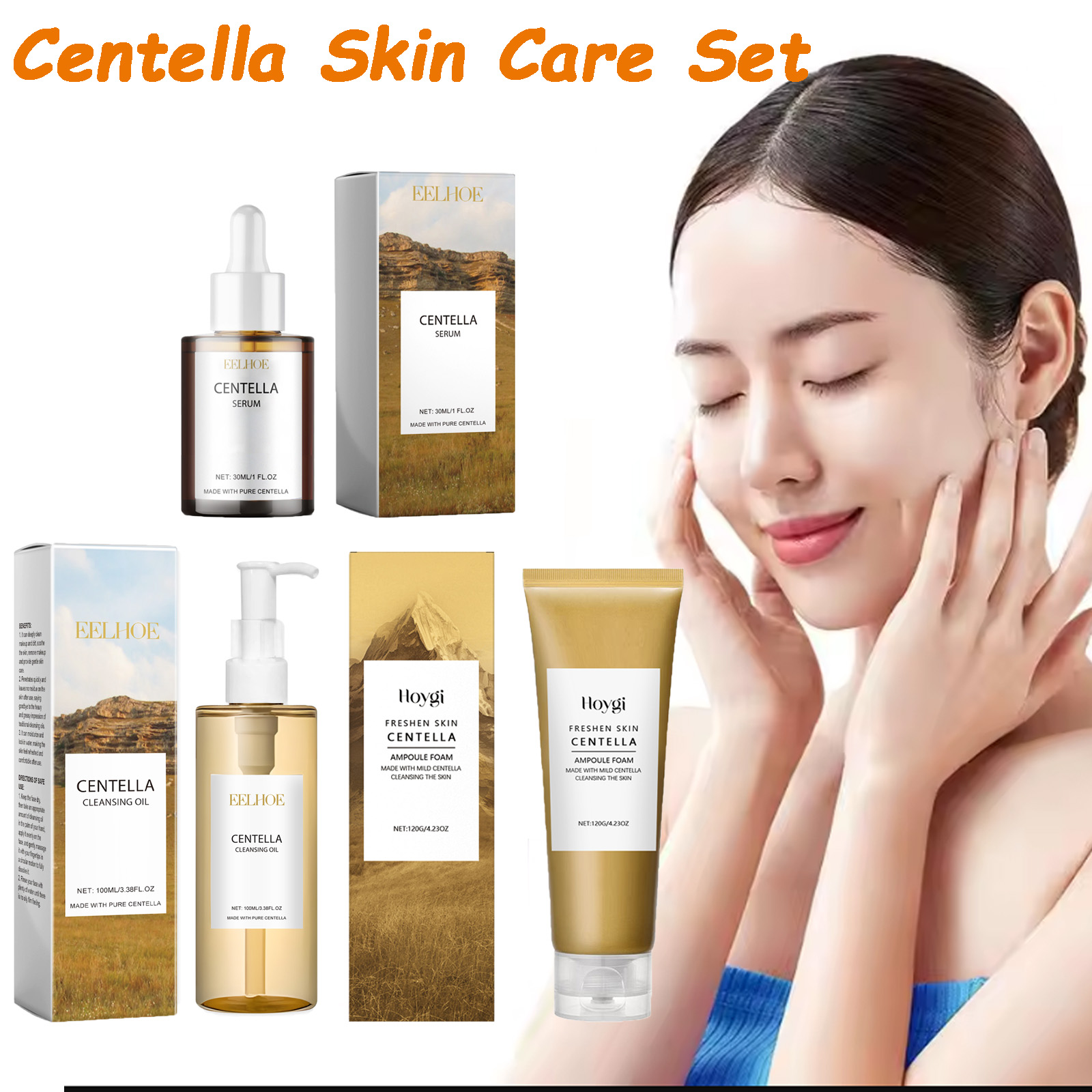 Skincare Glowing - ツボクサスキンケアセット ツボクサセラム 洗顔料 クレンジングオイル フェイシャルケアセット 鎮静作用のある爽快な滑らかで輝くフェイスエッセンス