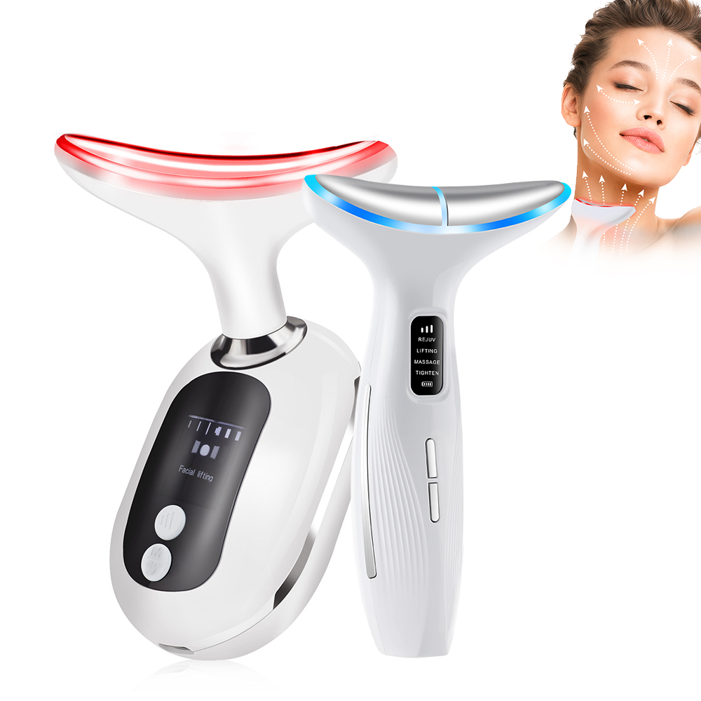 Skincare Glowing - マイクロカレントネックフェイスマッサージャー EMS リフティング引き締めスキンケア引き締めデバイス LED 光療法ネックライン軽減器自宅用